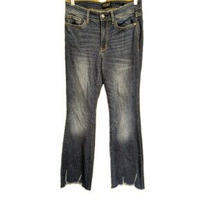 Judy Blue Women's Boot Cut Jeans Sz 5/27 Dark Wash Distressed Hem Stretch Denim